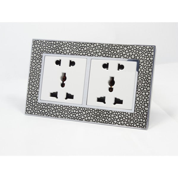 pearl leather double frame with white insert of double 5 pin socket