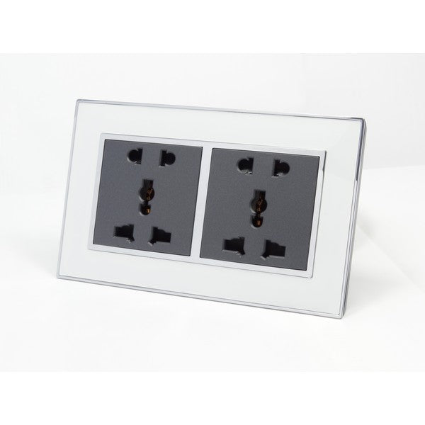 I LumoS AS Luxury White Mirror Glass Unswitched 5 Pin Multi Plug Double Socket