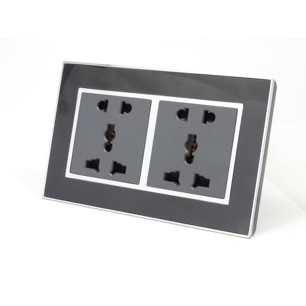 Black Mirror Frame double Dark grey insert with 5 pin multi plugs socket