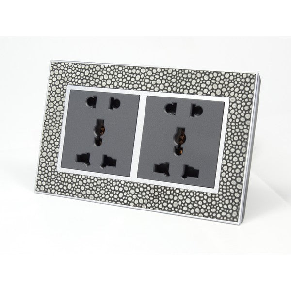 pearl leather double frame with grey insert of double 5 pin socket