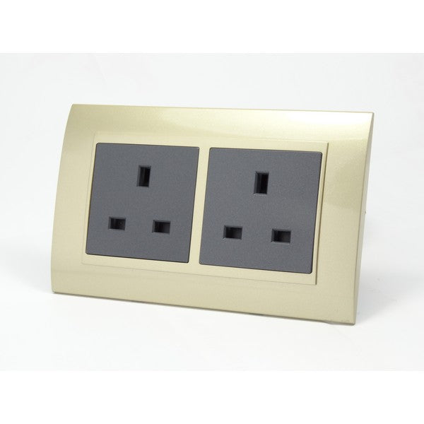 Gold Plastic Double Frame with dark grey insert of double uk socket