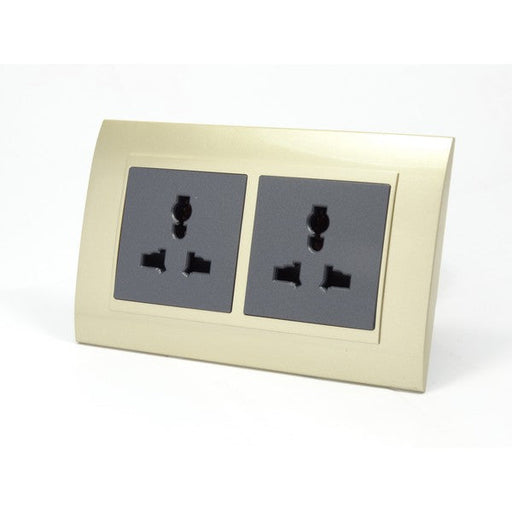 Gold Plastic Double Frame with dark grey insert of double 3 pin socket