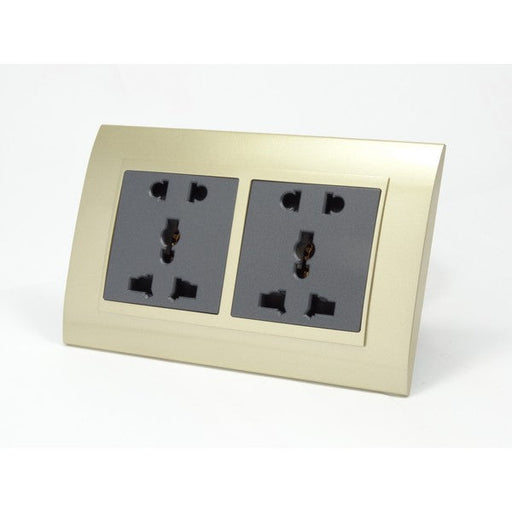 Gold Plastic Double Frame with dark grey insert of double 5 pin socket