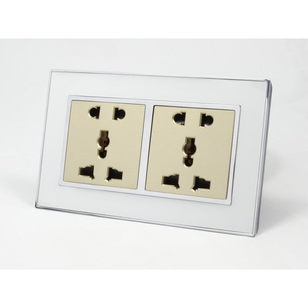 I LumoS AS Luxury White Mirror Glass Unswitched 5 Pin Multi Plug Double Socket