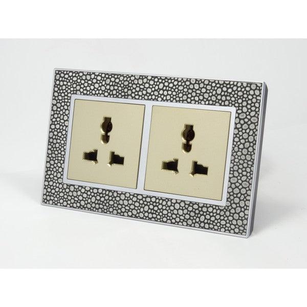 pearl leather double frame with gold insert of double UK socket