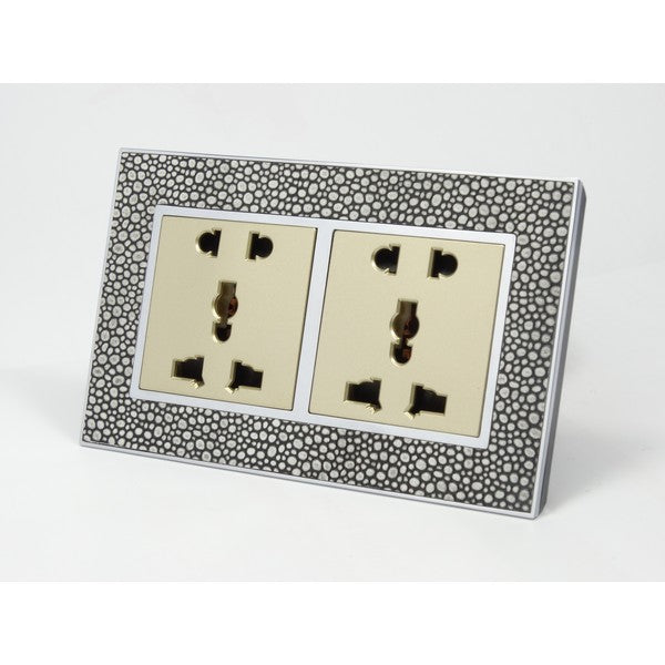 pearl leather double frame with gold insert of double 5 pin socket