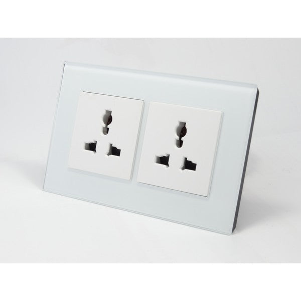 I LumoS AS Luxury White Glass Unswitched 3 Pin Multi Plug Double Socket