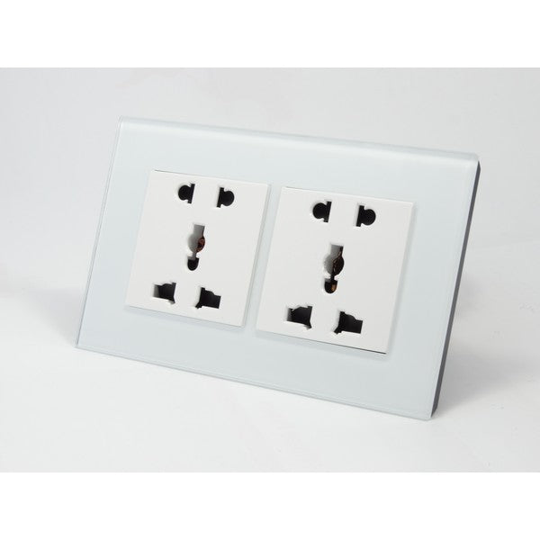 I LumoS AS Luxury White Glass Unswitched 5 Pin Multi Plug Double Socket