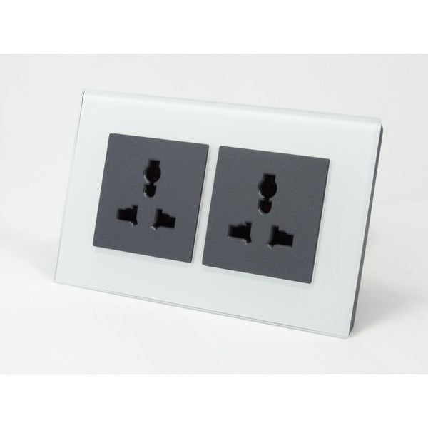 I LumoS AS Luxury White Glass Unswitched 3 Pin Multi Plug Double Socket