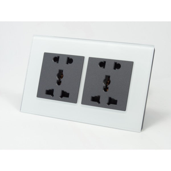 I LumoS AS Luxury White Glass Unswitched 5 Pin Multi Plug Double Socket