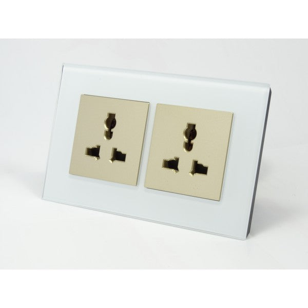 I LumoS AS Luxury White Glass Unswitched 3 Pin Multi Plug Double Socket