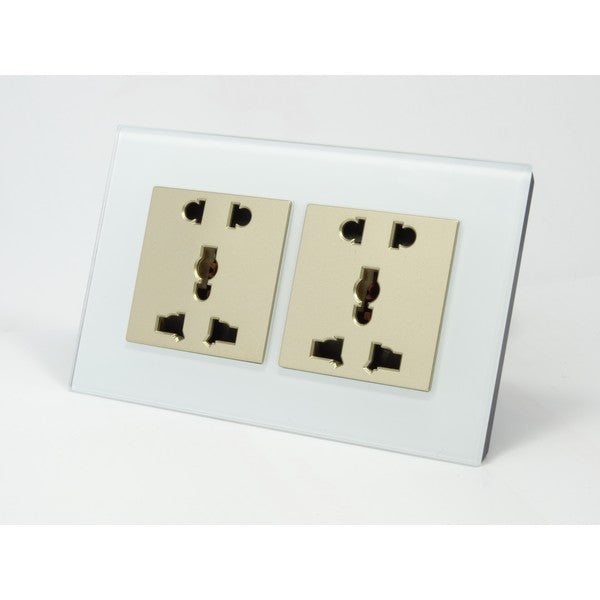 I LumoS AS Luxury White Glass Unswitched 5 Pin Multi Plug Double Socket