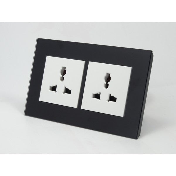 white 3 pin multi plug double black glass socket