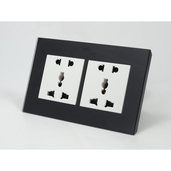 Double Black Glass Frame with white 5 pin multi plug socket