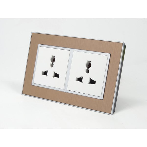 Gold Satin Metal Double Frame with white insert of double 3 pin socket