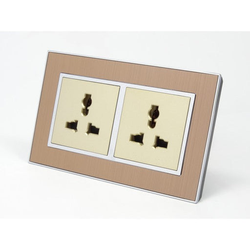 Gold Satin Metal Double Frame with gold insert of double 3 pin socket