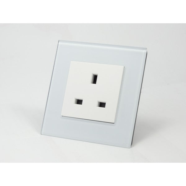 I LumoS AS Luxury White Glass Single Unswitched Wall Plug 13A UK Sockets