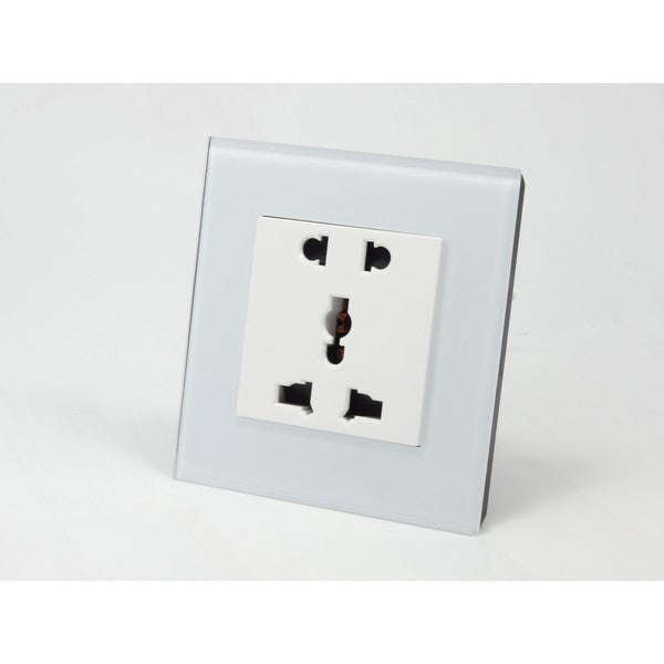 I LumoS AS Luxury White Glass Unswitched 5 Pin Multi Plug Single Socket