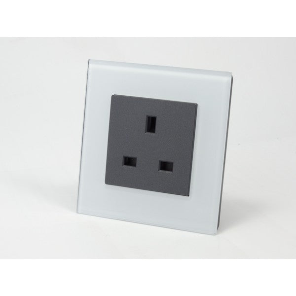 I LumoS AS Luxury White Glass Single Unswitched Wall Plug 13A UK Sockets