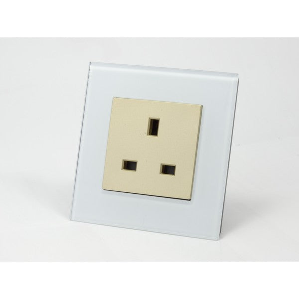 I LumoS AS Luxury White Glass Single Unswitched Wall Plug 13A UK Sockets