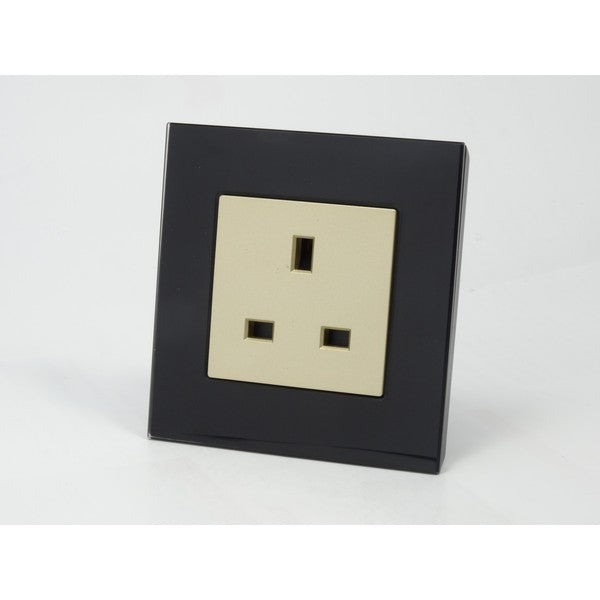 Single Black Glass Socket with gold UK Plug