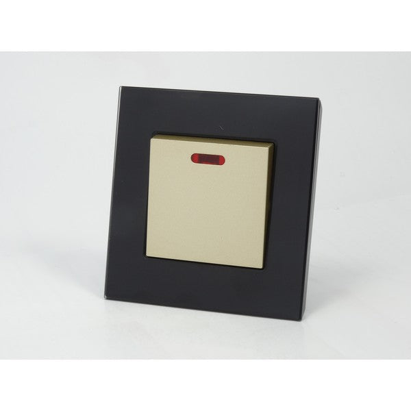 Single Black Glass Frame and gold 20A switch with neon