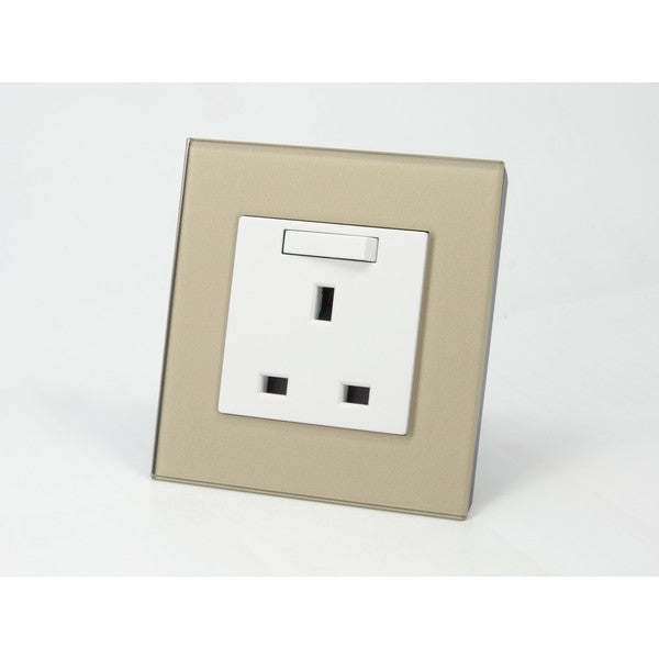 Gold Glass Single Frame with gold insert of switched uk socket