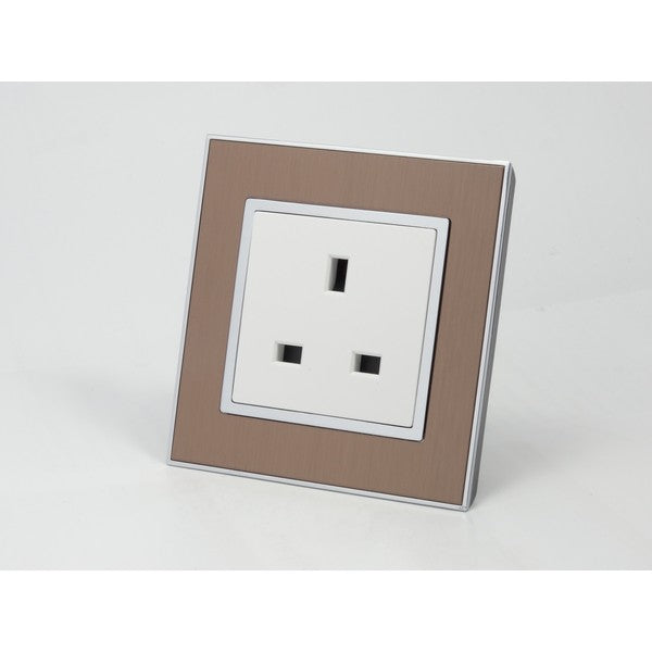 Gold Satin Metal Single Frame with white insert of uk socket