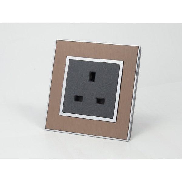 Gold Satin Metal Single Frame with dark grey insert of uk socket