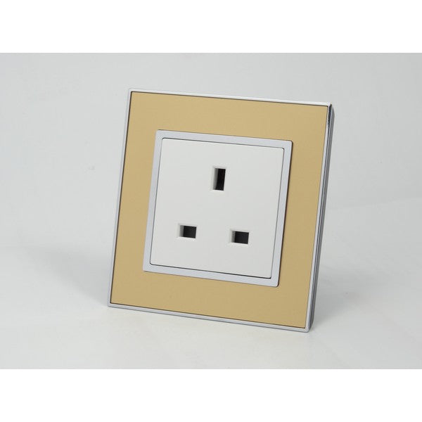 Gold Mirror Glass Single Frame with white insert of uk socket