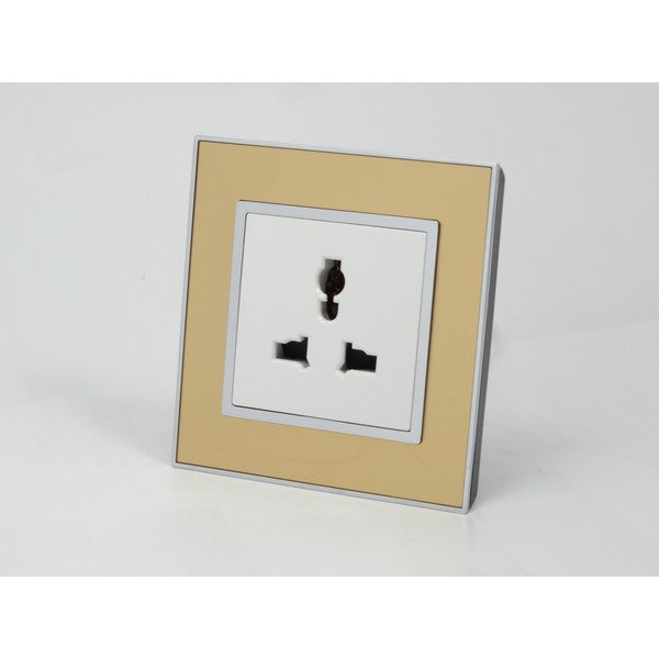 Gold Mirror Glass Single Frame with white insert of 3 pin socket