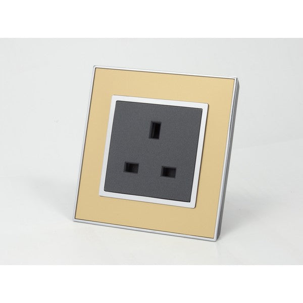 Gold Mirror Glass Single Frame with dark grey insert of uk socket