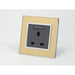 Gold Mirror Glass Single Frame with dark grey insert of switched uk socket