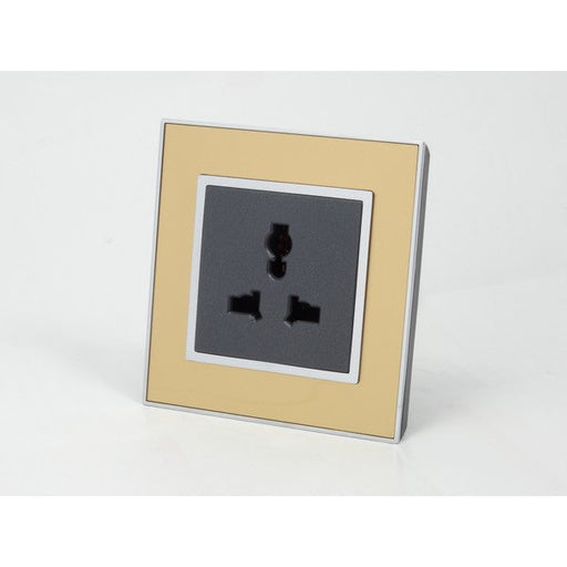 Gold Mirror Glass Single Frame with dark grey insert of 3 pin socket