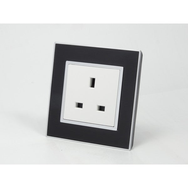 Black Mirror Glass Single with White UK Socket