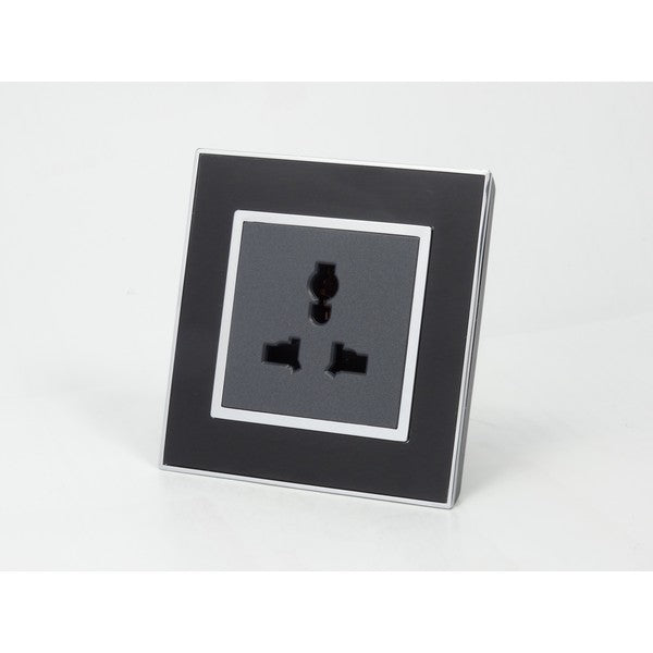 Black Mirror Frame single Dark grey insert with 3 pin multi plug socket