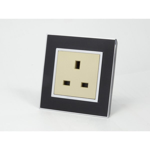 Black Mirror Glass Single with Gold UK Socket