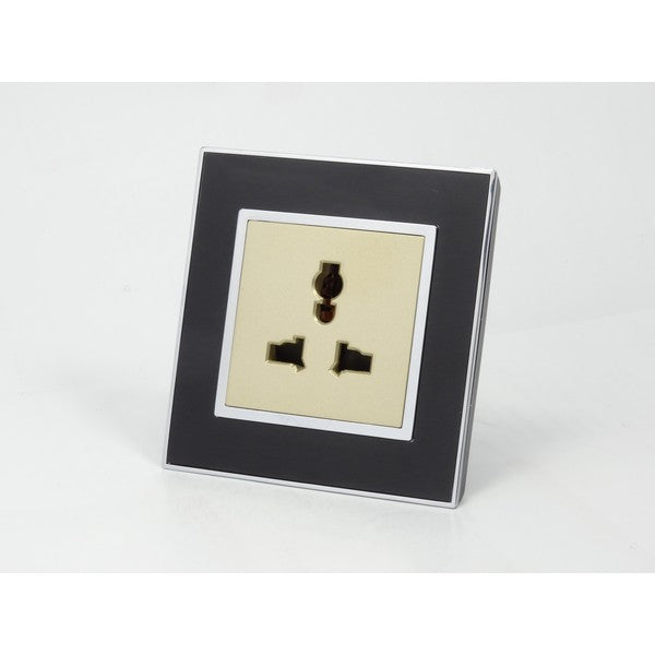 Black Mirror Frame single gold insert with 3 pin multi plug socket