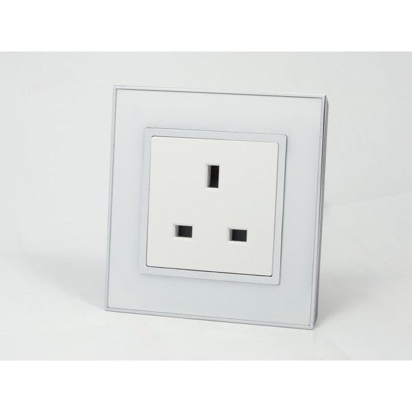 I LumoS AS Luxury White Mirror Glass Single Unswitched Wall Plug 13A UK Sockets