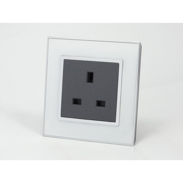 I LumoS AS Luxury White Mirror Glass Single Unswitched Wall Plug 13A UK Sockets