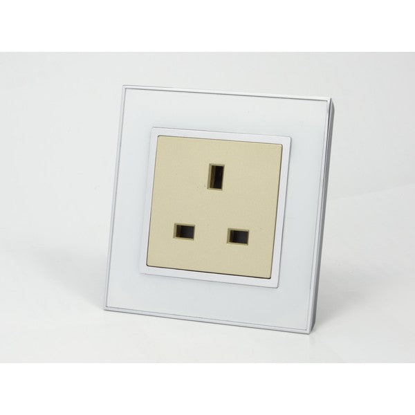 I LumoS AS Luxury White Mirror Glass Single Unswitched Wall Plug 13A UK Sockets