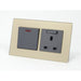 Gold Glass Double Frame with Dark Grey inserts of Switch and Switched UK socket