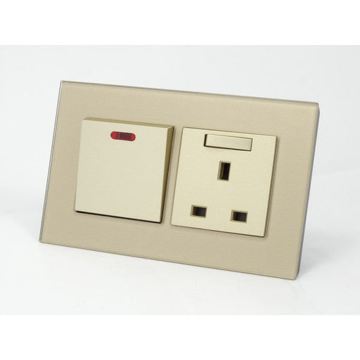 Gold Glass Double Frame with Gold inserts of Switch and Switched UK socket