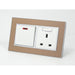 Satin Gold metal double frame with white inserts switch with neon and switched uk socket