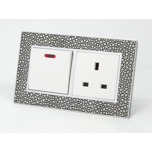 pearl leather double frame with white insert of double switch and UK socket