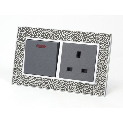 pearl leather double frame with grey insert of double switch and UK socket