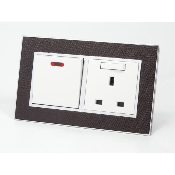 goat skin leather double Frame with white Interests of double switch and switched uk socket