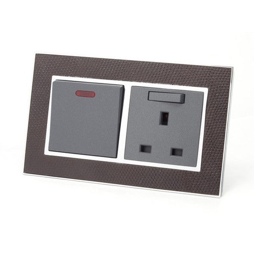 goat skin leather double Frame with dark grey Interests of double switch and switched uk socket