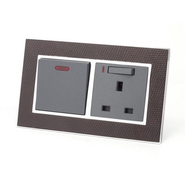 goat skin leather double Frame with dark grey Interests of double switch and switched neon uk socket 