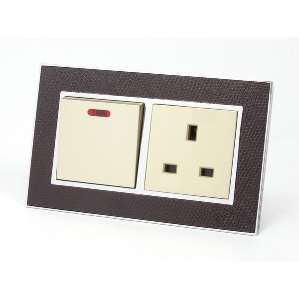 goat skin leather double Frame with gold Interests of double switch and uk socket